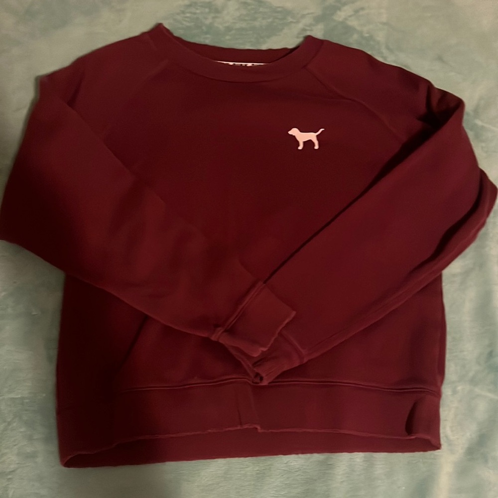 Pink Maroon Crew Neck With A Dog On Front And Pink On The Back Size Medium